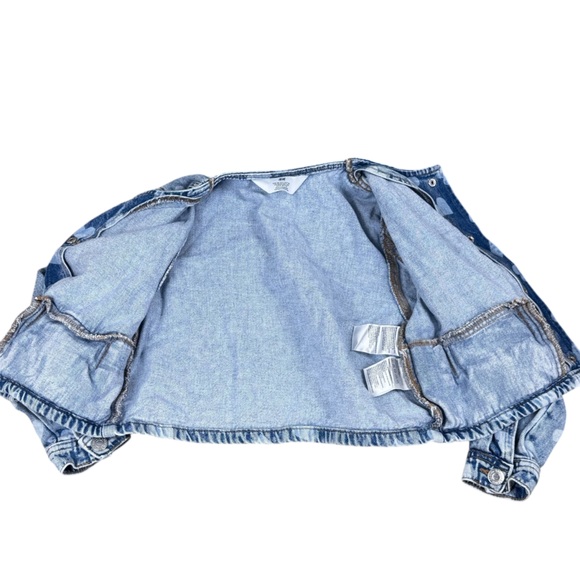 H&M Blue Heart Print Denim Jacket & Paper Bag Skirt Set Girls Size 7 Kids - Picture 3 of 8